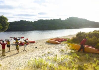 Guide providing paddle instructions before a guided kayak tour on Harriet River with Kangaroo Island Outdoor Action.